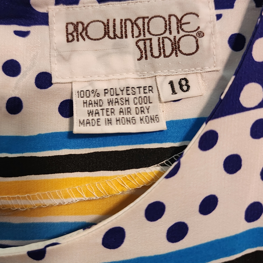 Vintage By Brownstone Studio Blue/Yellow Polka Dot Dress with Pockets - Picture 6 of 6